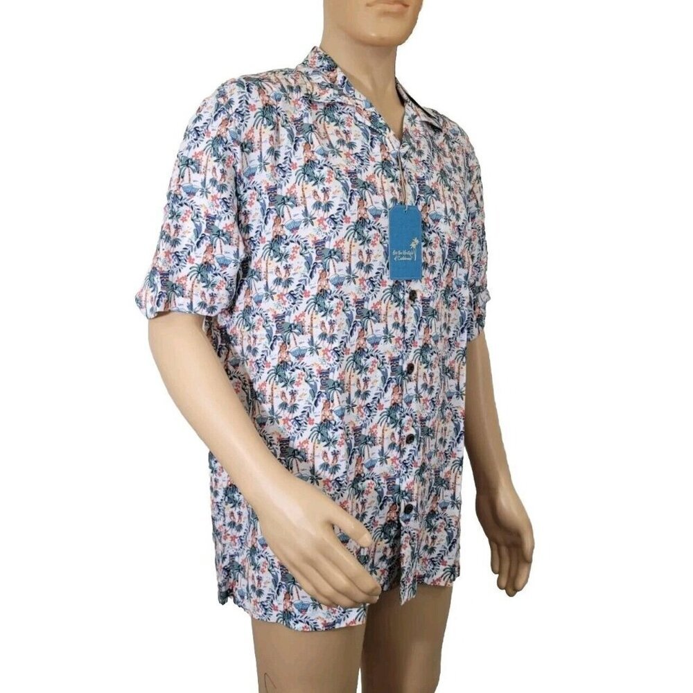Caribbean Men's Shirt Size L Hawaiian Palm Tree short sleeve Button Up NWT 37